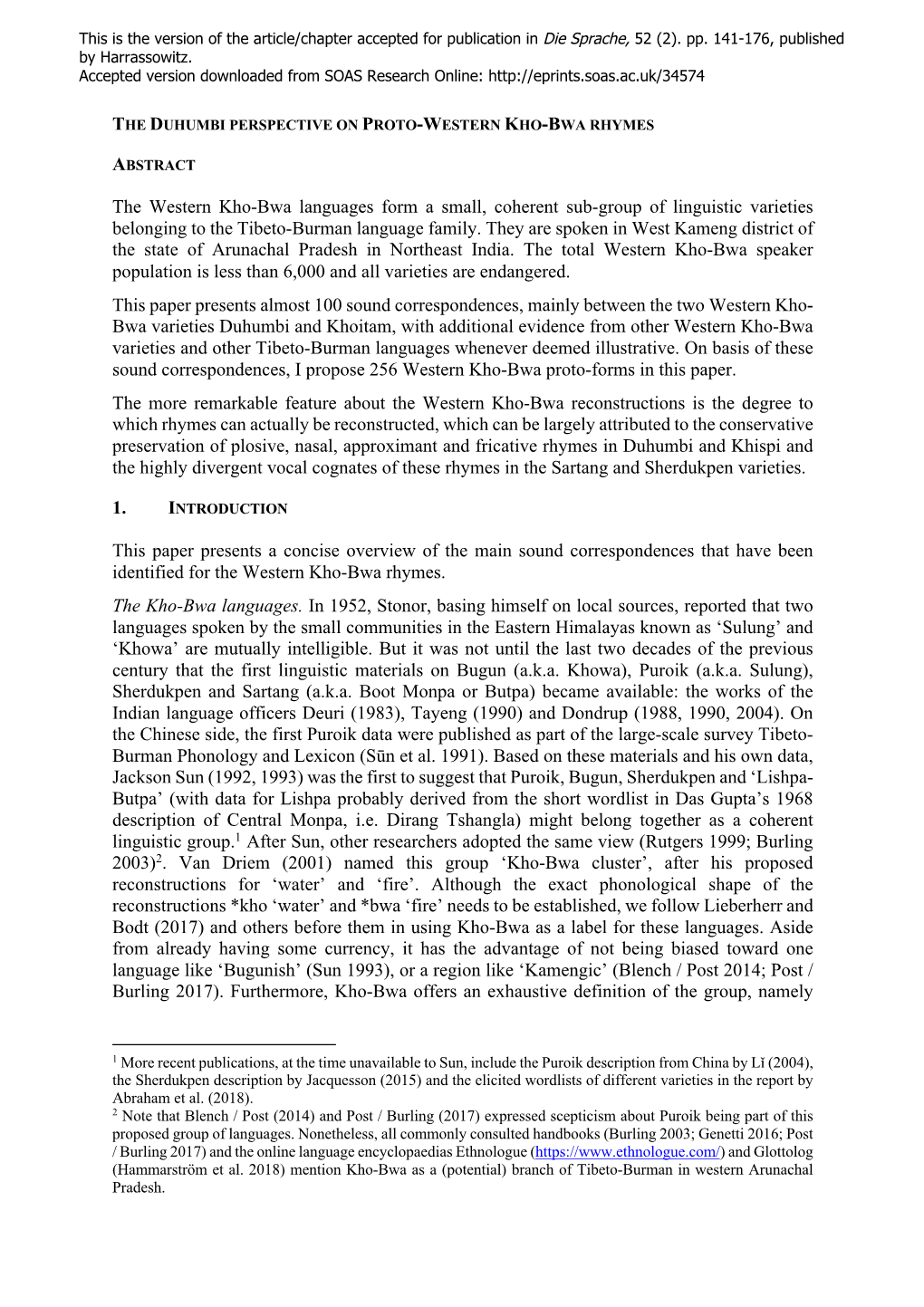 The Western Kho-Bwa Languages Form a Small, Coherent Sub-Group of Linguistic Varieties Belonging to the Tibeto-Burman Language Family