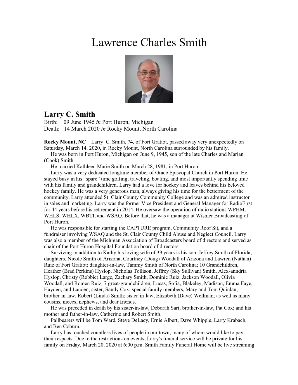 Larry Smith Obituary