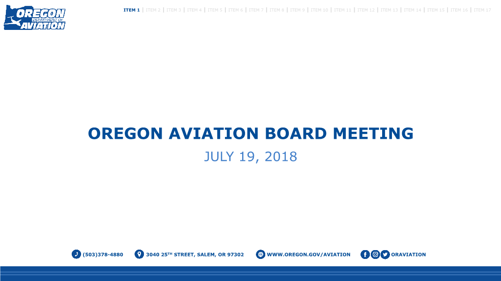 Oregon Aviation Board Meeting July 19, 2018