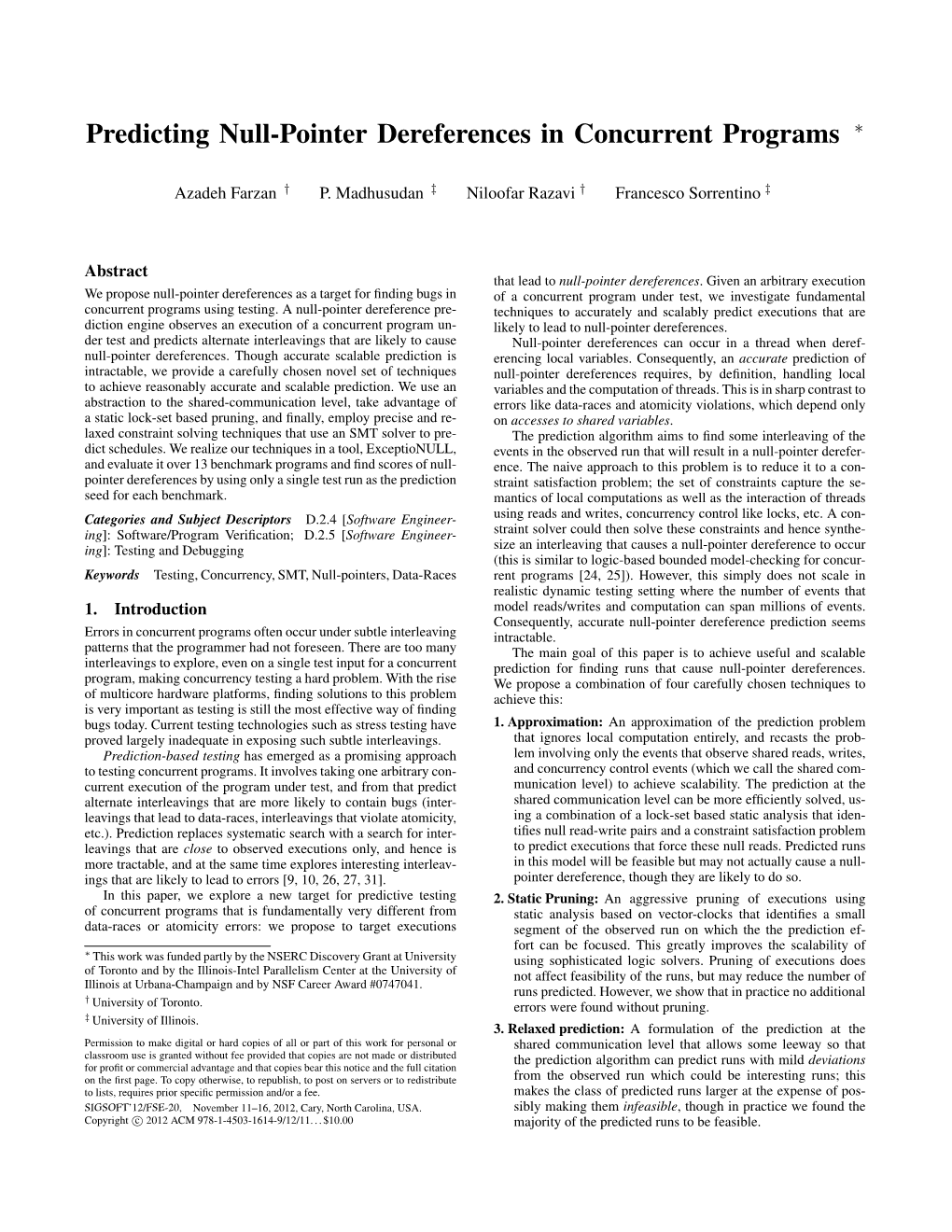 Predicting Null-Pointer Dereferences in Concurrent Programs ∗