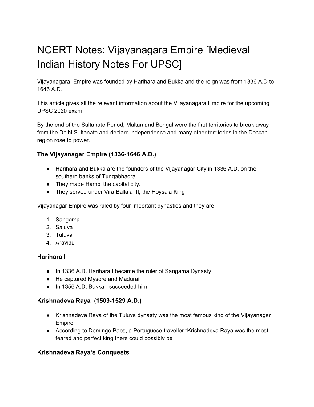 Vijayanagara Empire [Medieval Indian History Notes for UPSC]