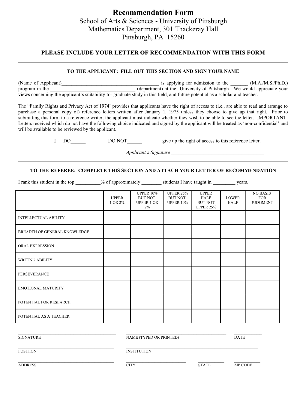 Recommendation Form