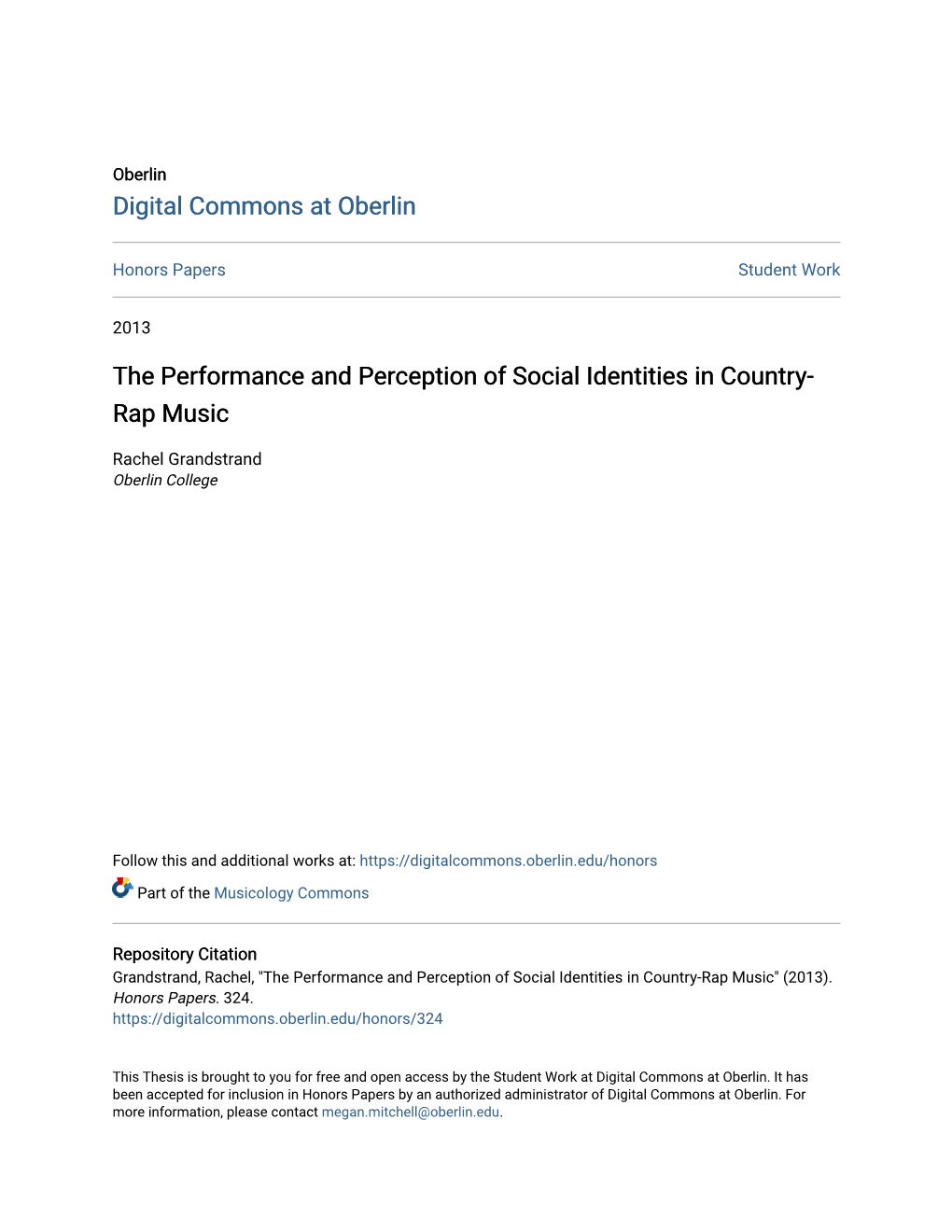 The Performance and Perception of Social Identities in Country-Rap Music