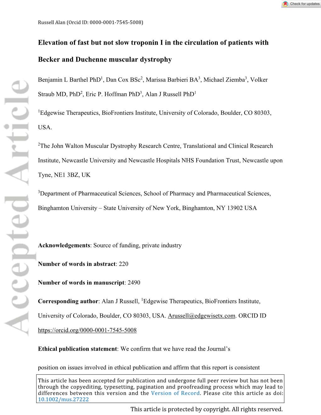 Elevation of Fast but Not Slow Troponin I in the Circulation of Patients With