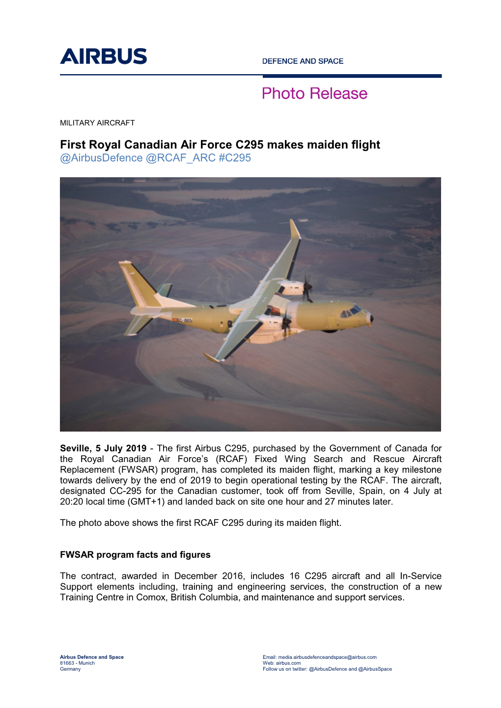First Royal Canadian Air Force C295 Makes Maiden Flight @Airbusdefence @RCAF ARC #C295