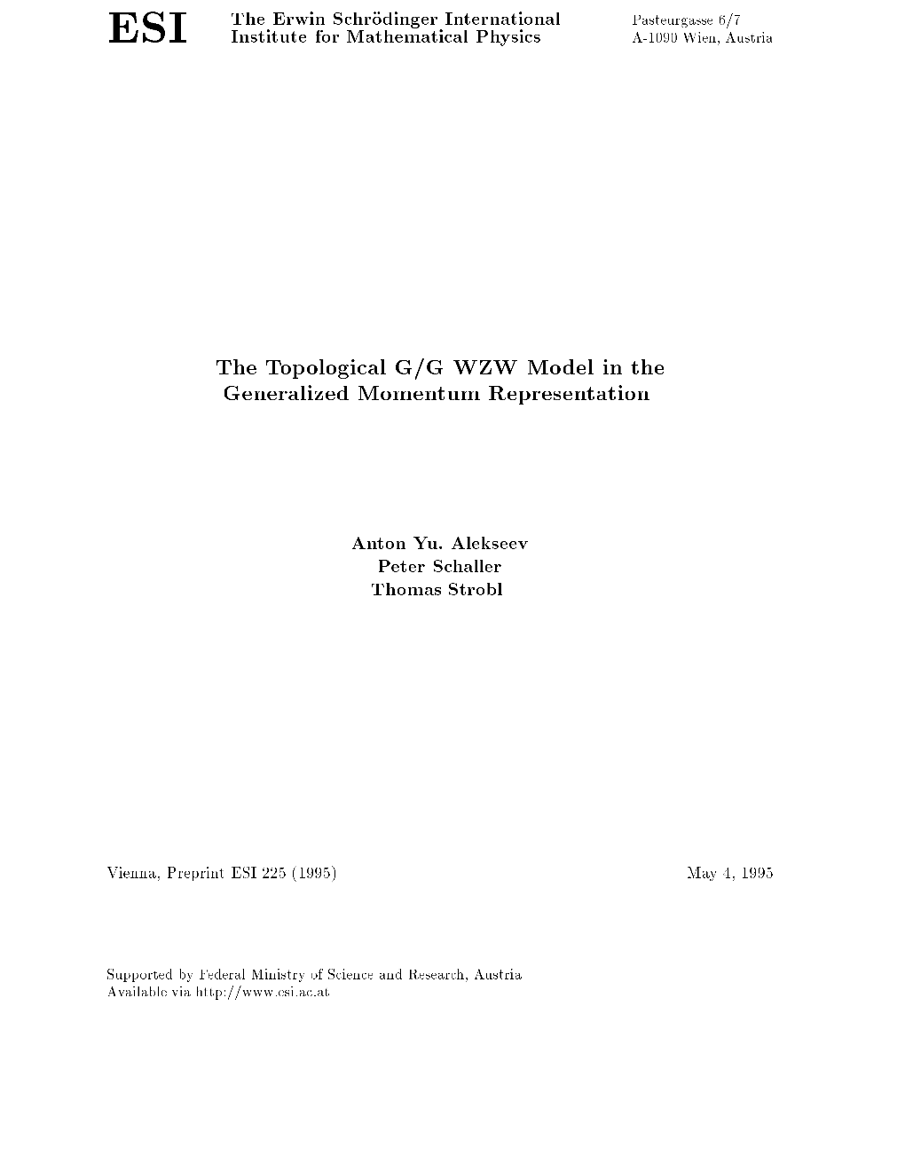 The Topological G/G WZW Model in the Generalized Momentum