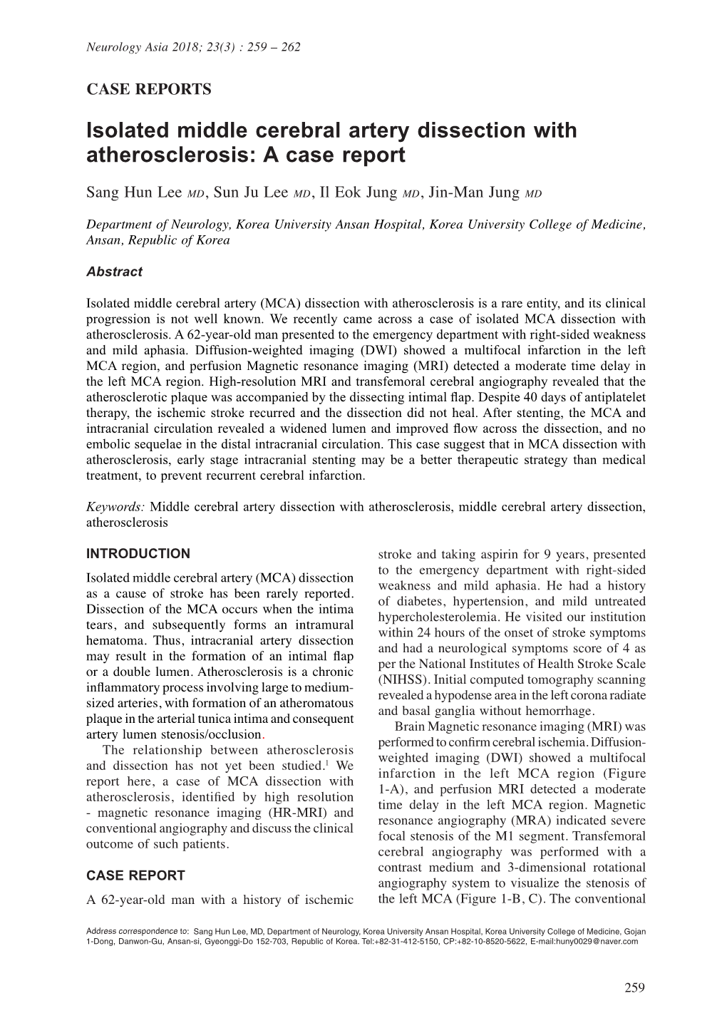 Isolated Middle Cerebral Artery Dissection with Atherosclerosis: a Case Report