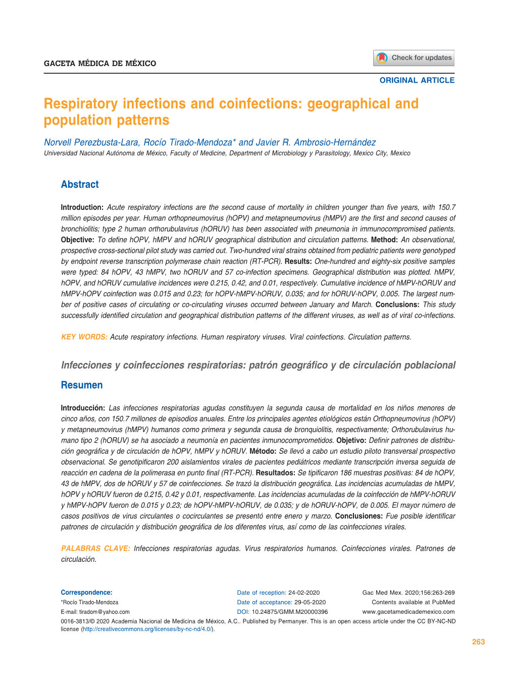 Respiratory Infections and Coinfections: Geographical and Population Patterns Norvell Perezbusta-Lara, Rocío Tirado-Mendoza* and Javier R
