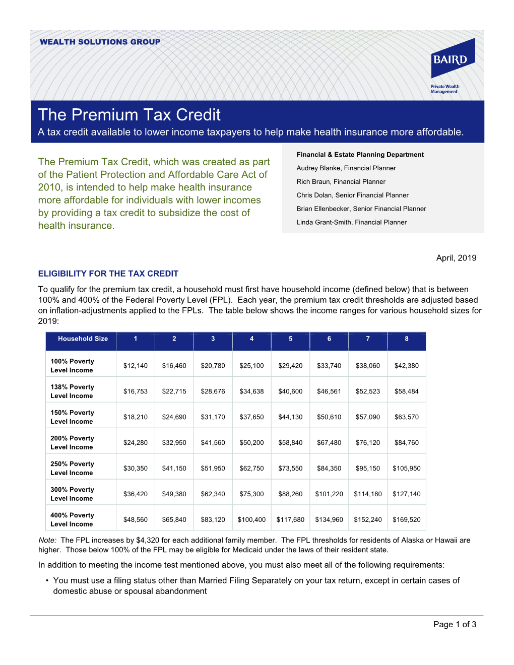 The Premium Tax Credit a Tax Credit Available to Lower Income Taxpayers to Help Make Health Insurance More Affordable