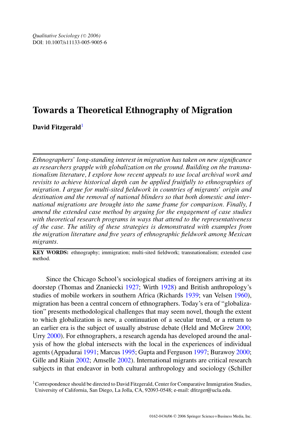 Towards a Theoretical Ethnography of Migration