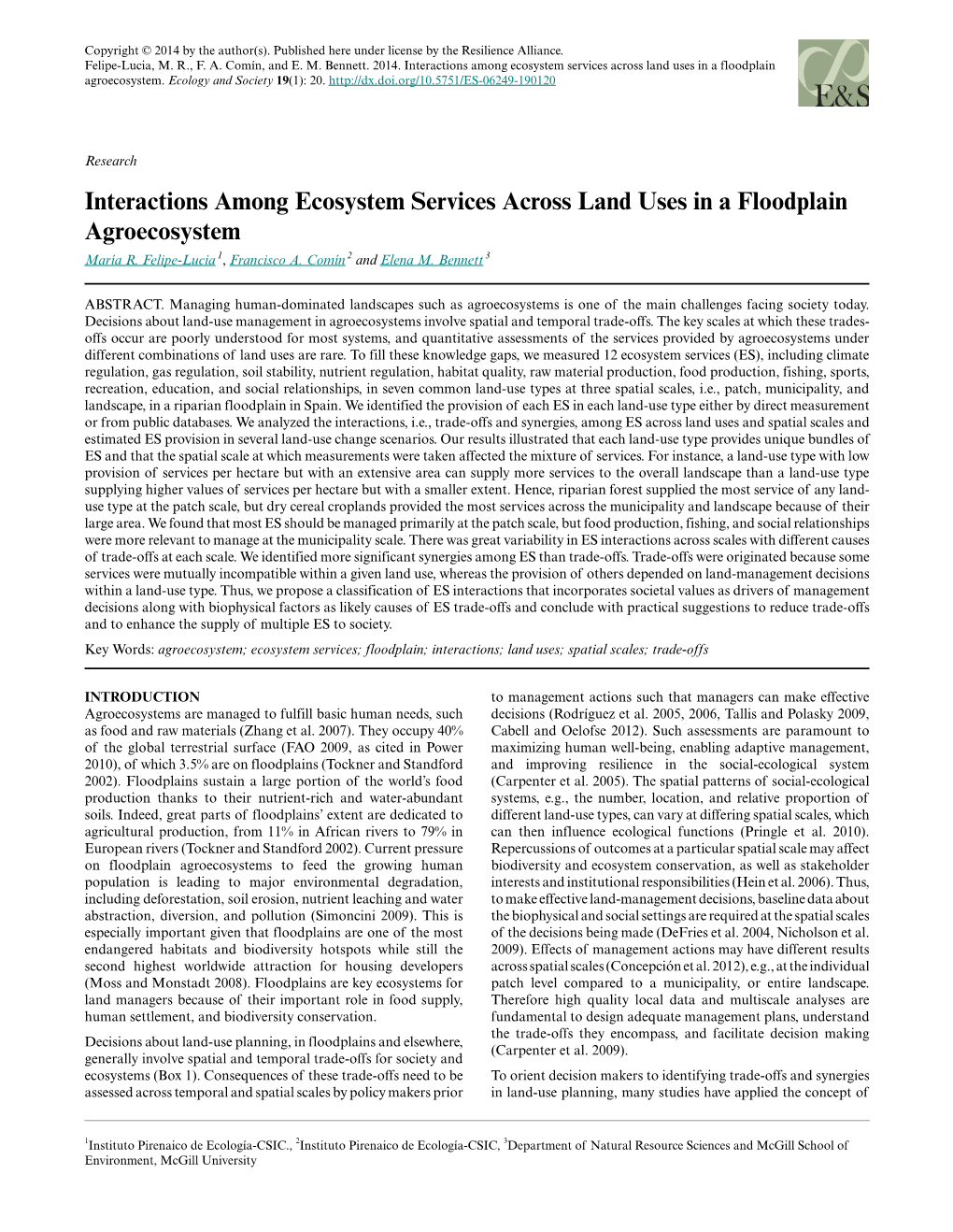 Interactions Among Ecosystem Services Across Land Uses in a Floodplain Agroecosystem