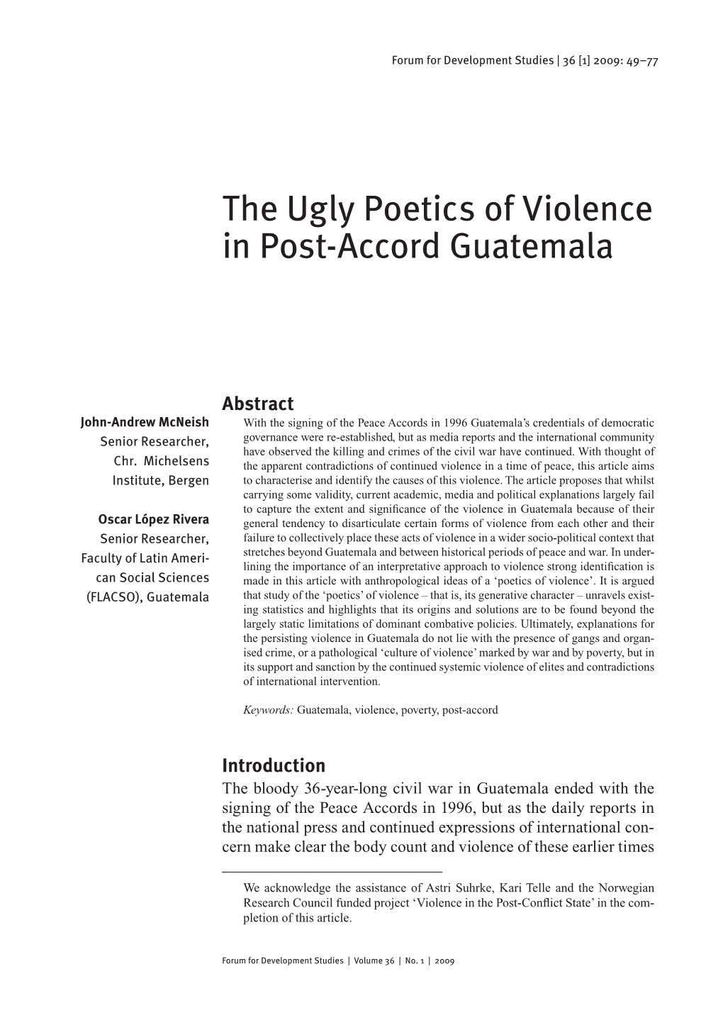 The Ugly Poetics of Violence in Post-Accord Guatemala