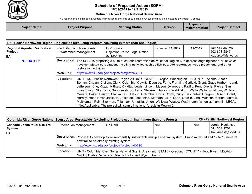 Columbia River Gorge National Scenic Area This Report Contains the Best Available Information at the Time of Publication