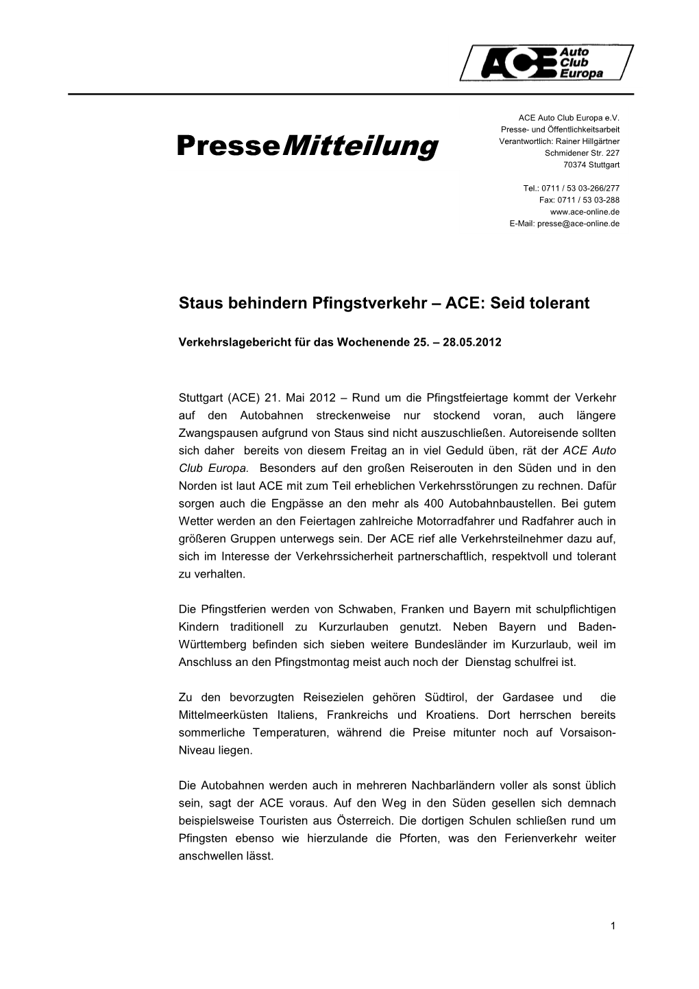 Pressemitteilung Schmidener Str