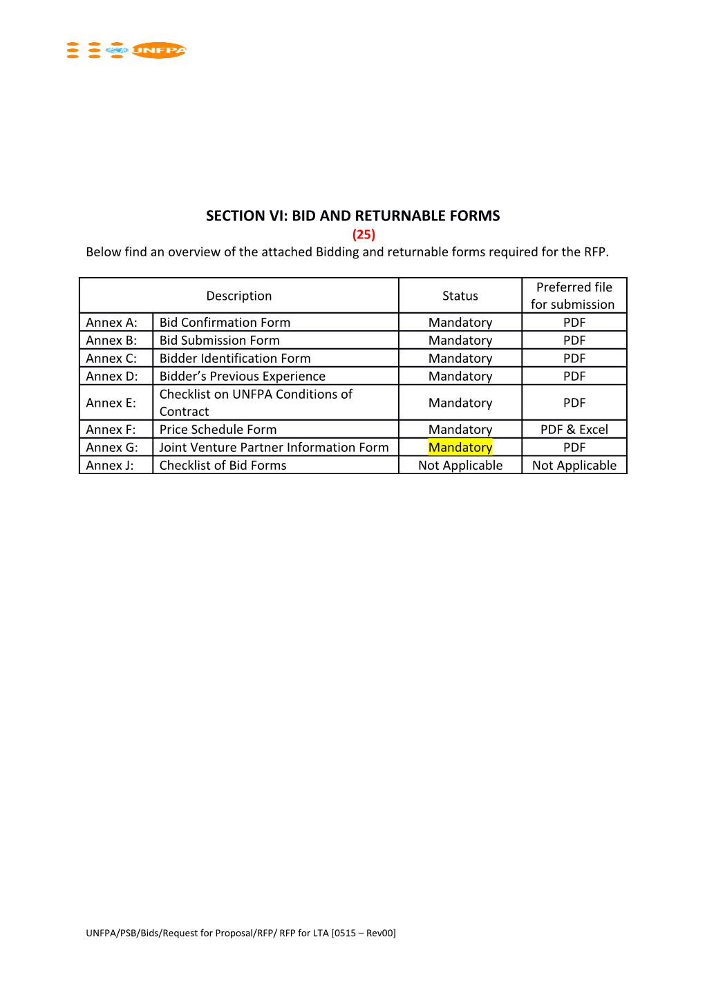 Section VI: Bid and Returnable Forms (25)