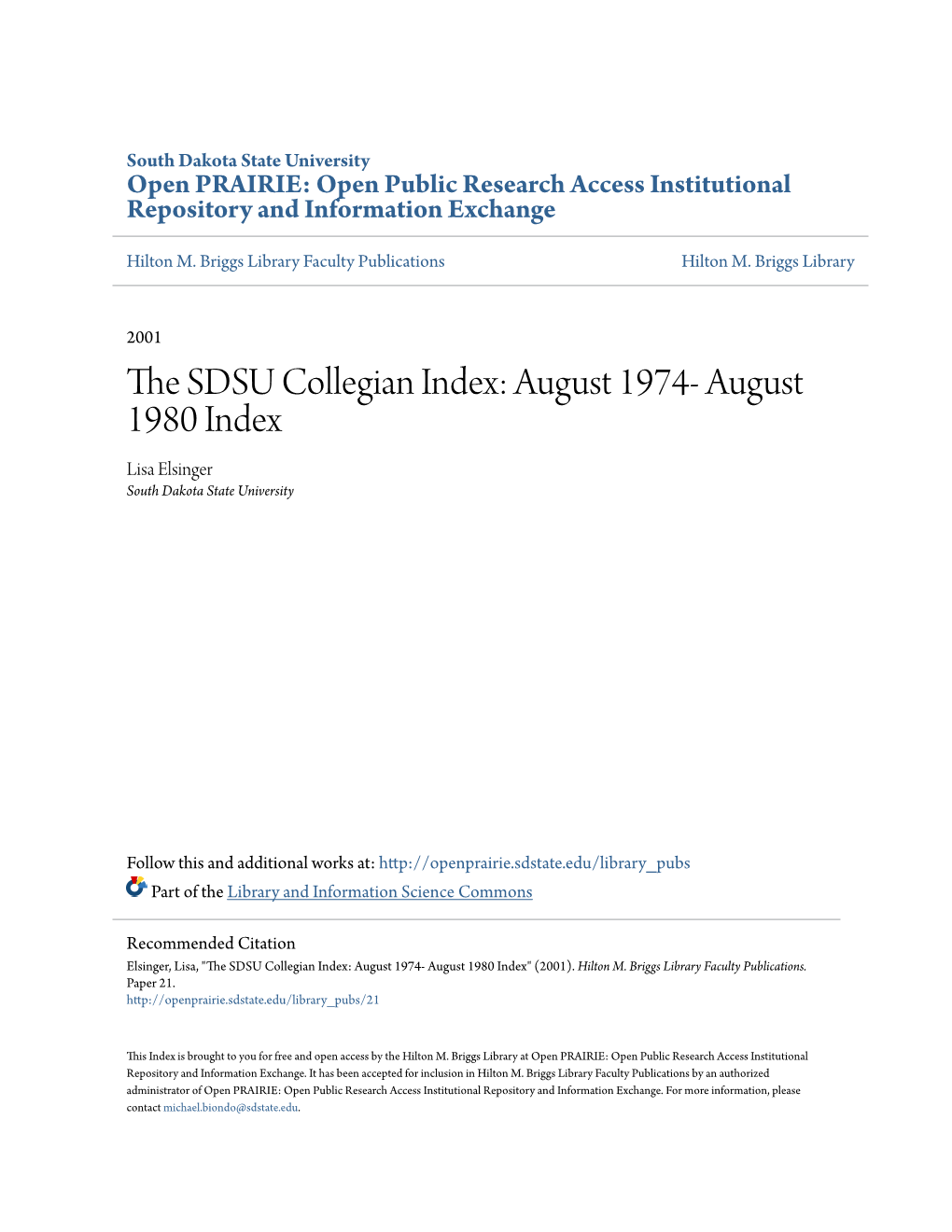 The SDSU Collegian Index: August 1974