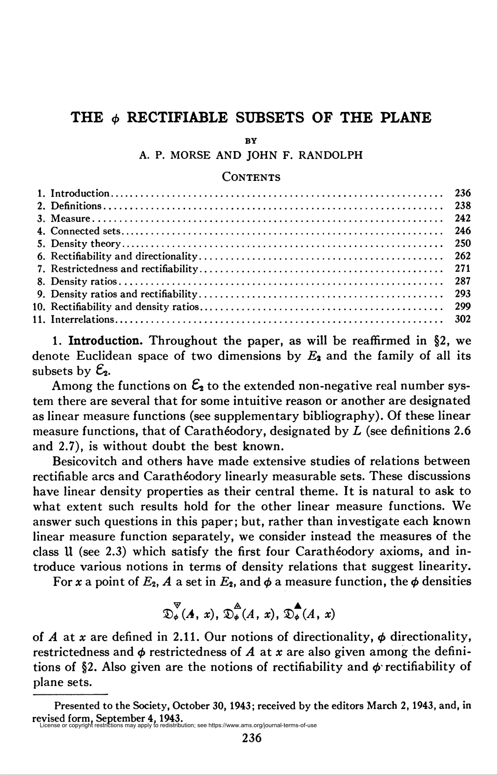 The « Rectifiable Subsets of the Plane