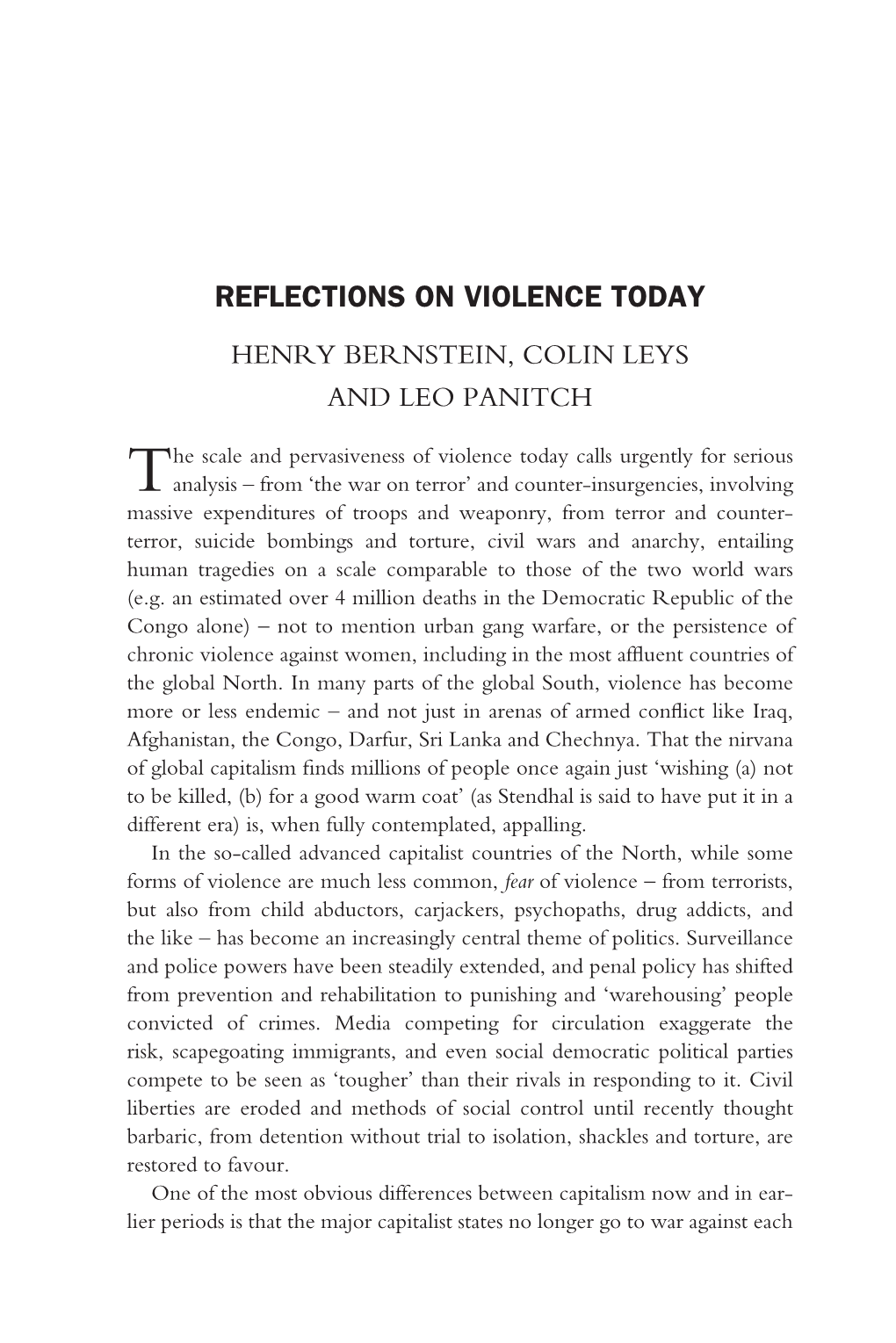 Reflections on Violence Today