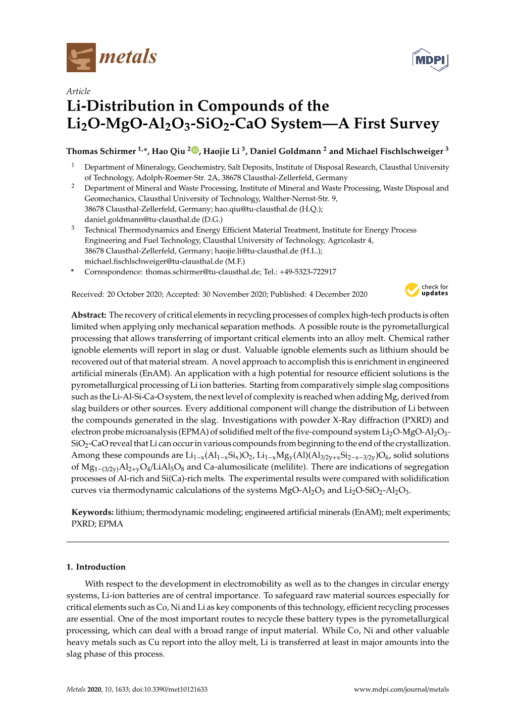 Li-Distribution in Compounds of the Li2o-Mgo-Al2o3-Sio2-Cao System—A First Survey