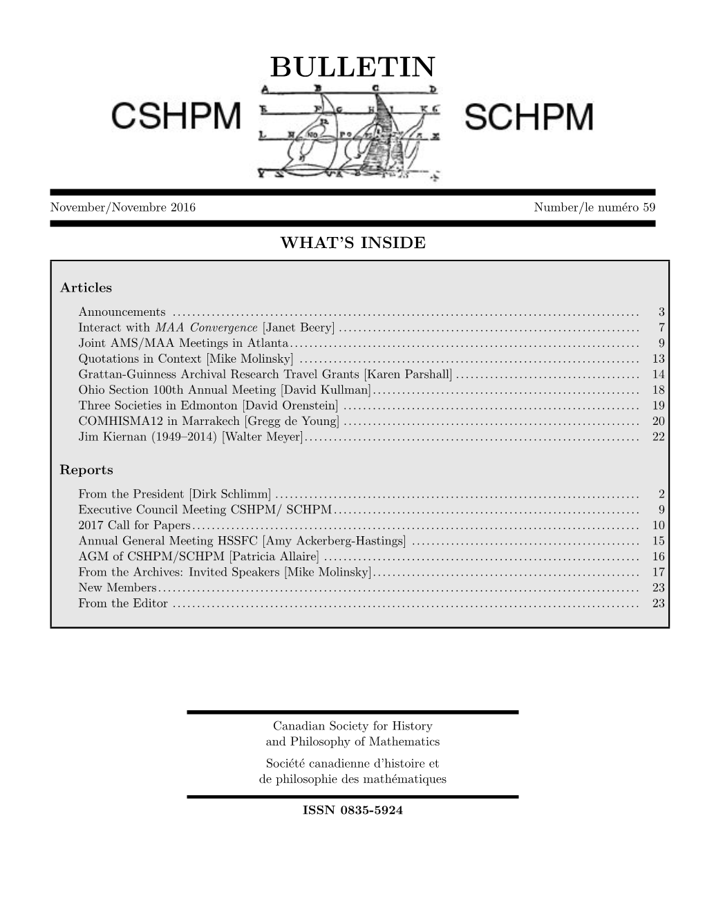 CSHPM Bulletin, November 2016