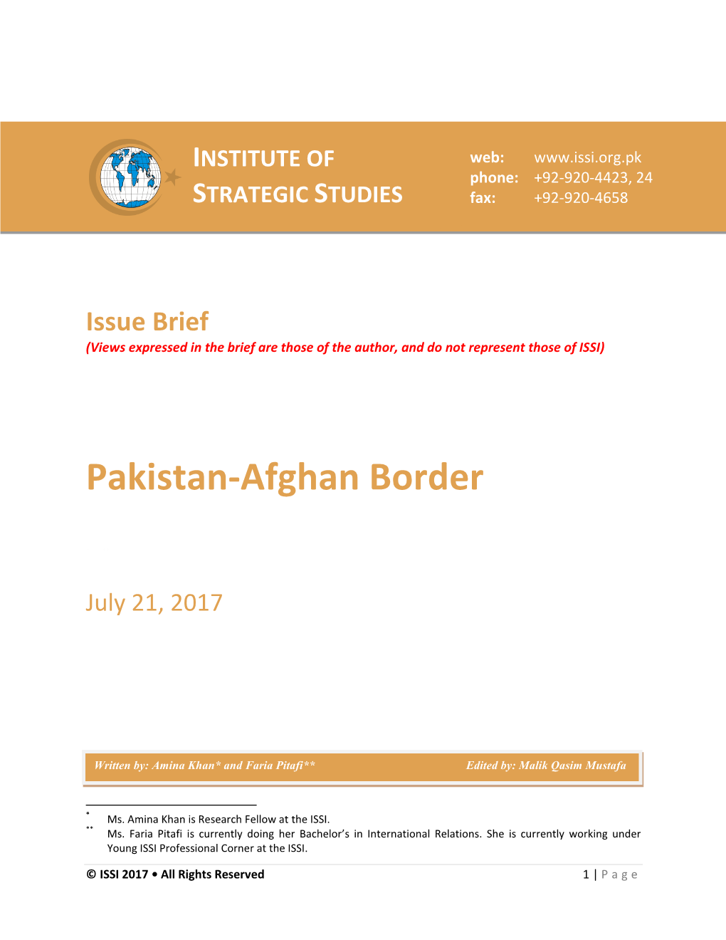 Pakistan-Afghan Border
