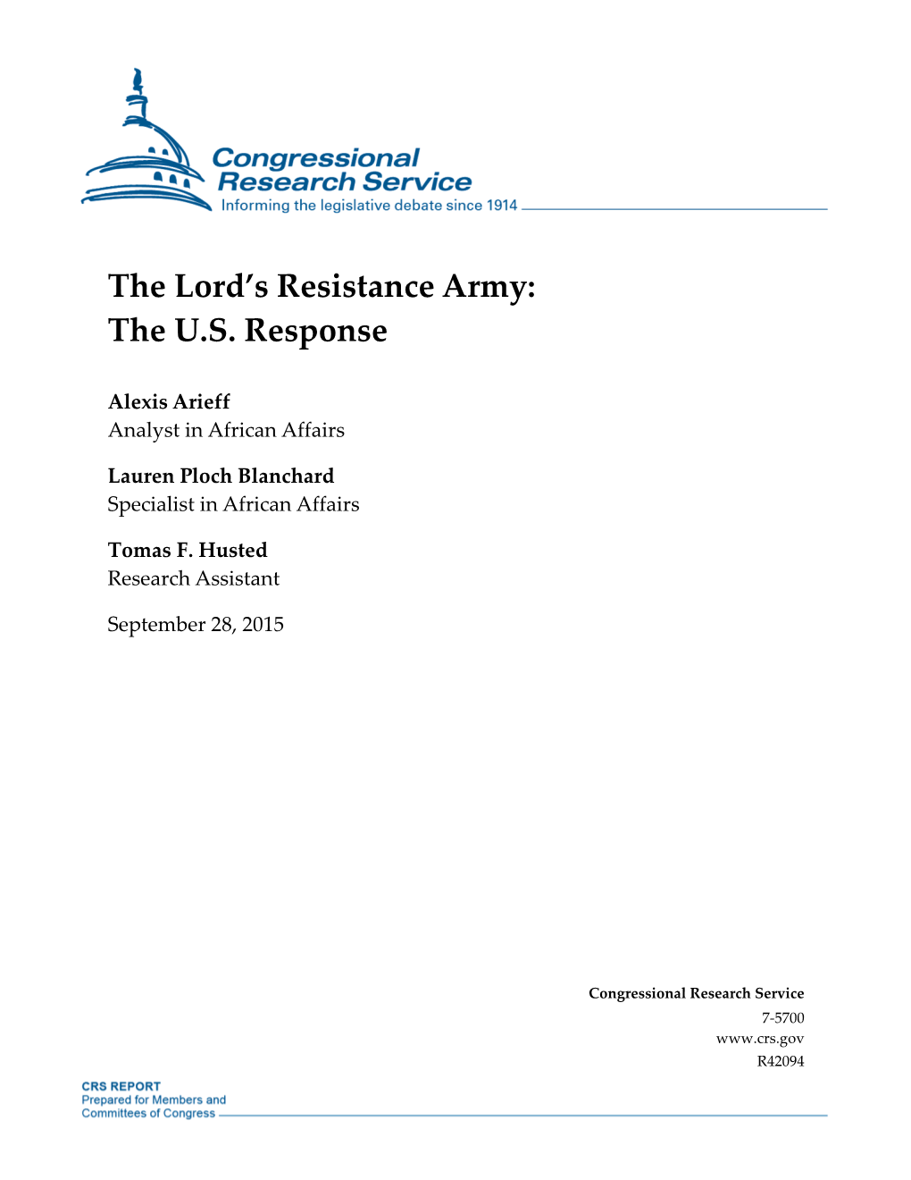 The Lord's Resistance Army: the U.S. Response