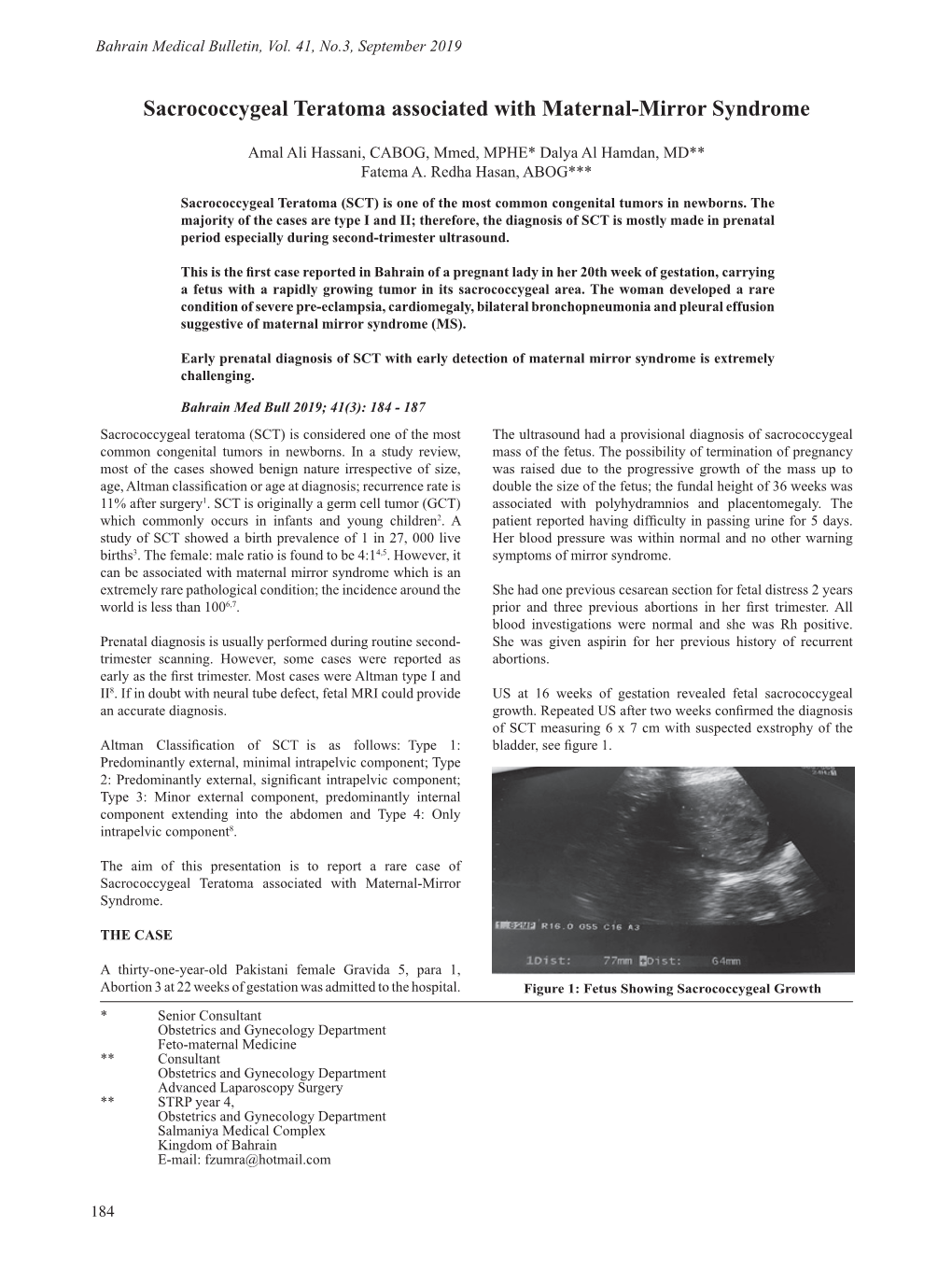 Sacrococcygeal Teratoma Associated with Maternal-Mirror Syndrome