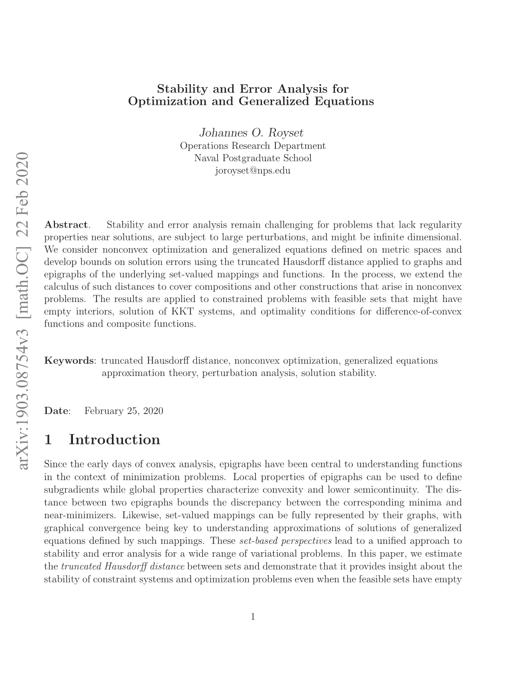 Arxiv:1903.08754V3 [Math.OC] 22 Feb 2020 Tblt N Ro Nlssfrawd Ag Fvrainlproblems