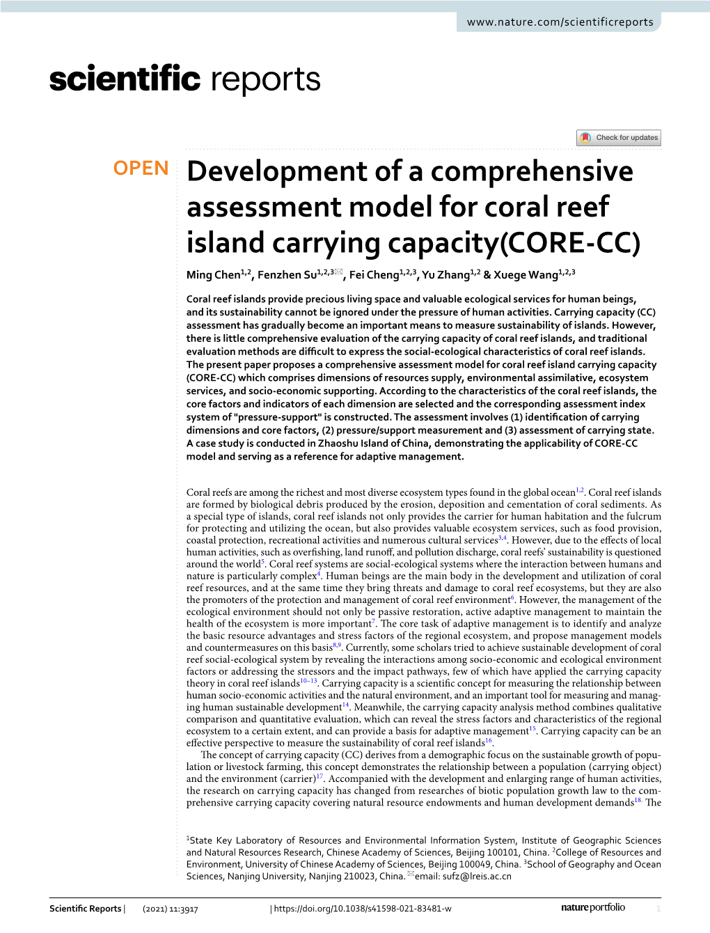 Development of a Comprehensive Assessment Model for Coral Reef Island Carrying Capacity(CORE-CC)