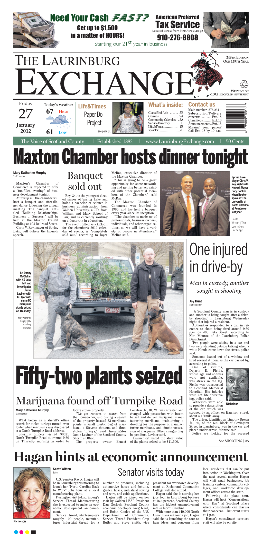 Maxton Chamber Hosts Dinner Tonight Mary Katherine Murphy Mcrae, Executive Director of Staff Reporter Banquet the Maxton Chamber