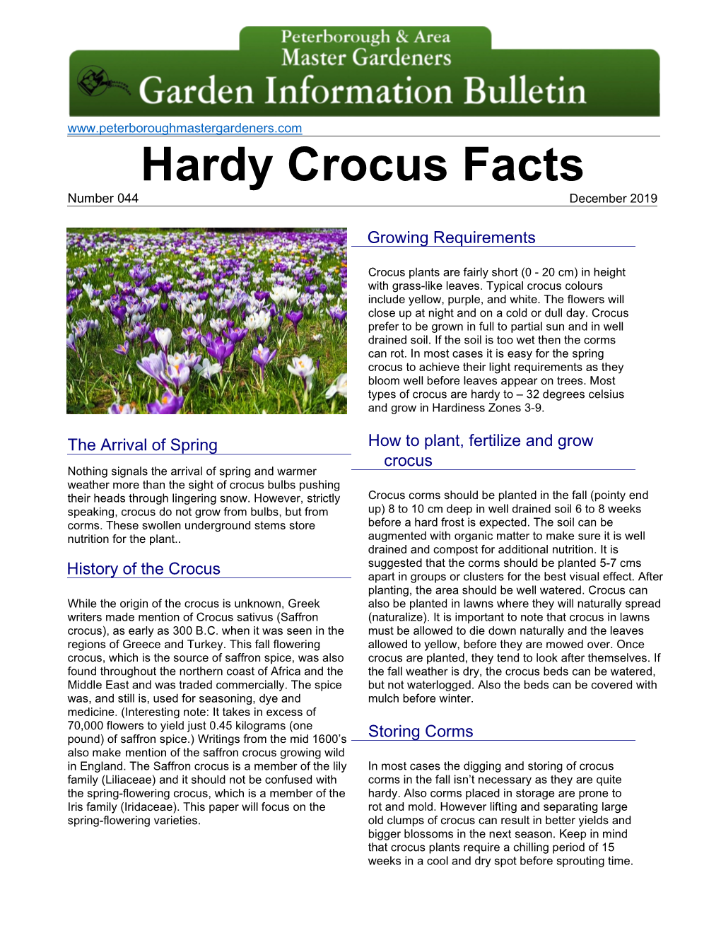 Hardy Crocus Facts Number 044 December 2019