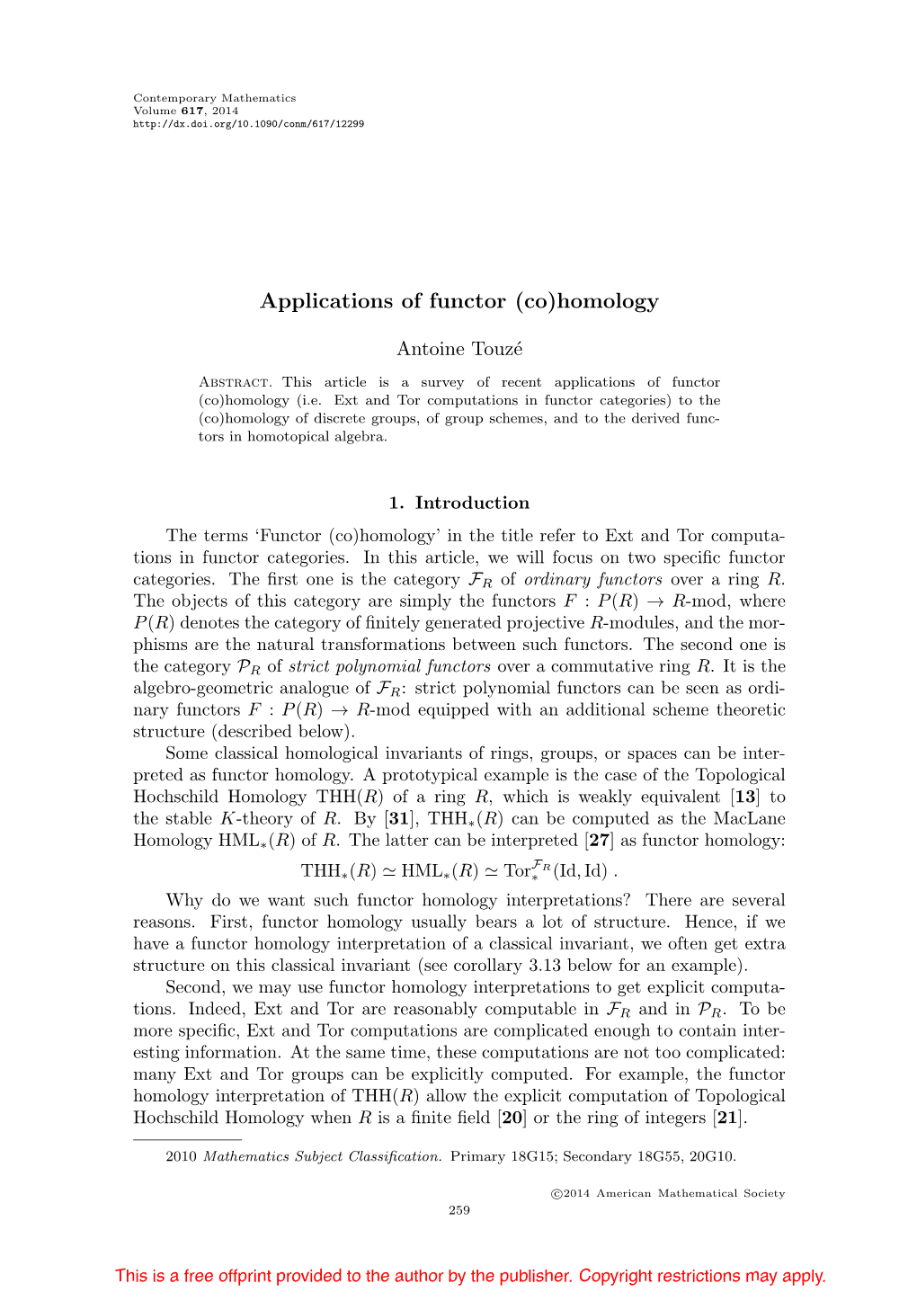 Applications of Functor (Co)Homology