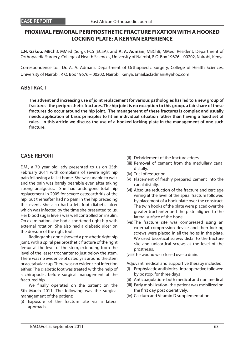 Proximal Femoral Periprosthetic Fracture Fixation with a Hooked Locking Plate: a Kenyan Experience