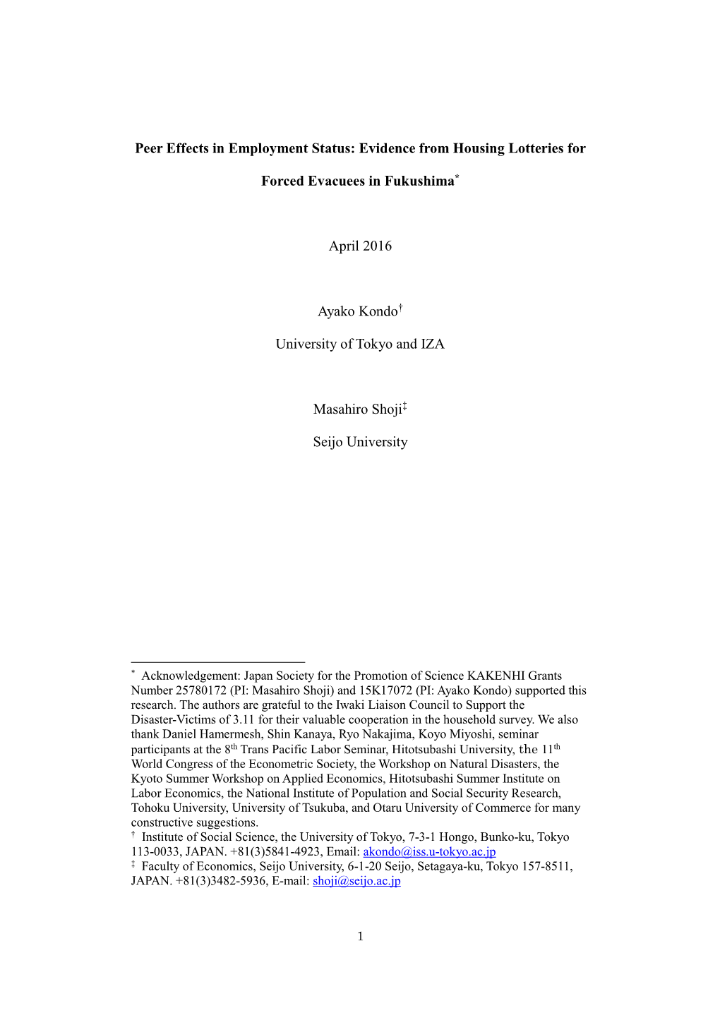 Peer Effects in Employment Status: Evidence from Housing Lotteries For