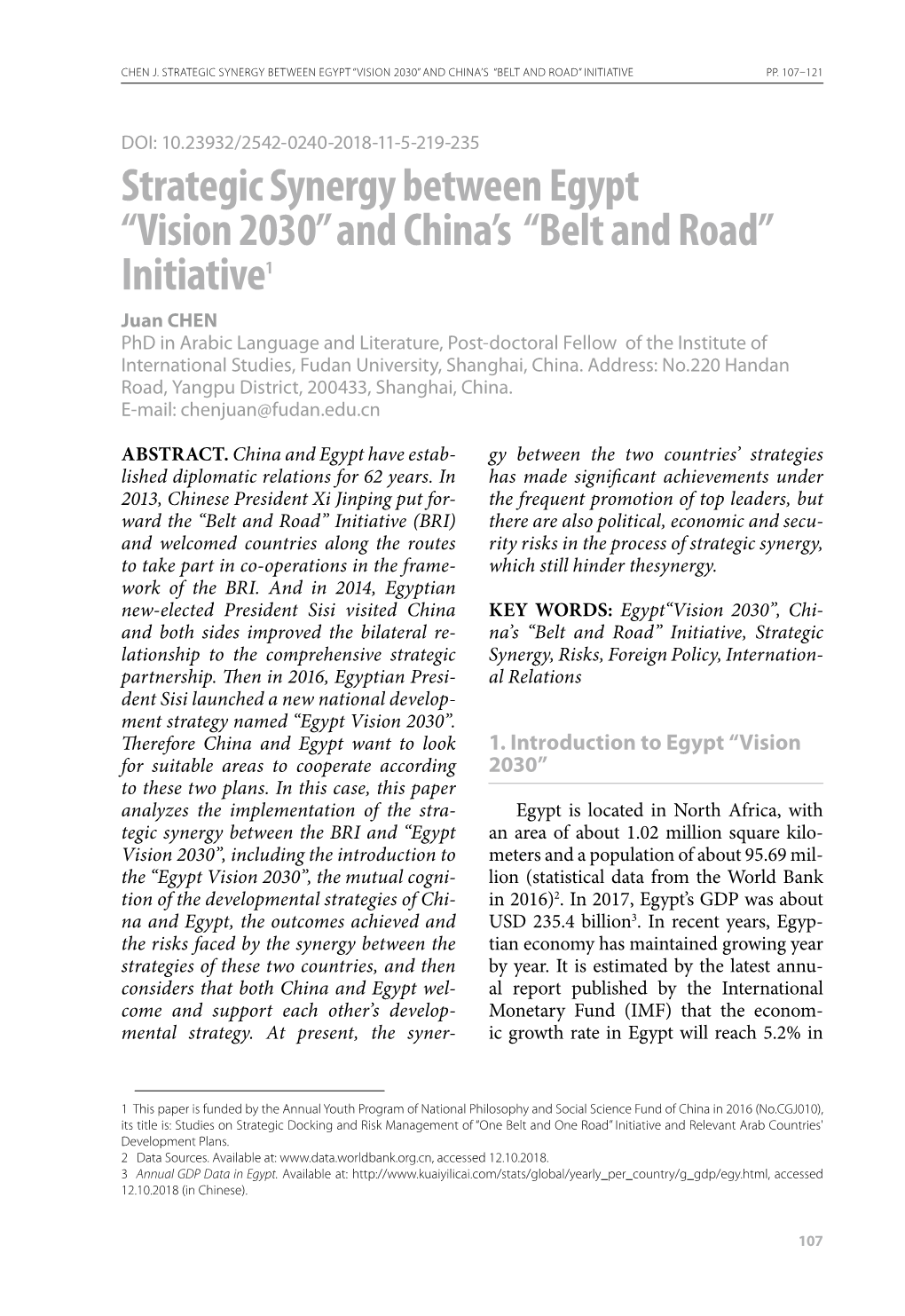 Strategic Synergy Between Egypt “Vision 2030” and China's “Belt And