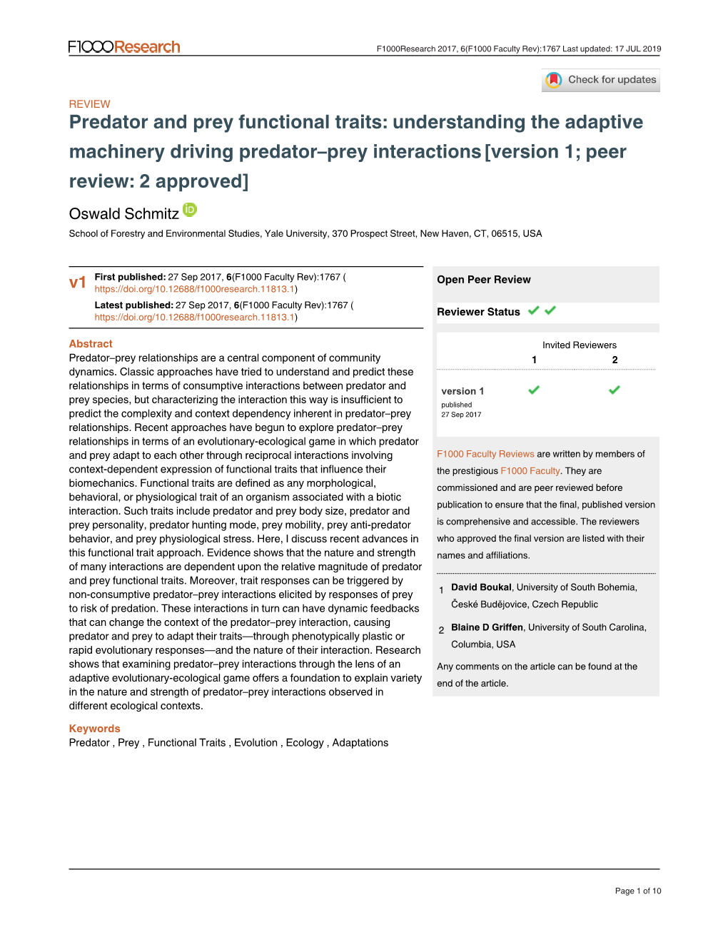 Predator and Prey Functional Traits