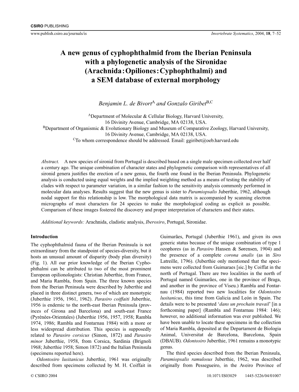 A New Genus of Cyphophthalmid from the Iberian