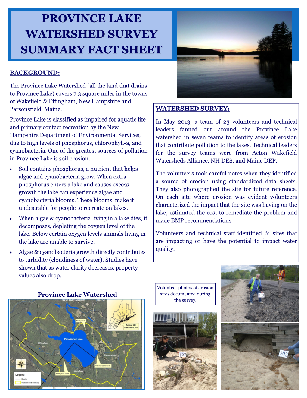 Province Lake Survey Summary Sheet 2013