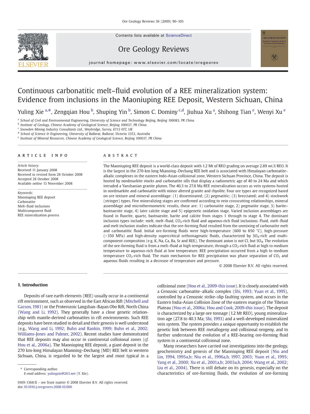 Evidence from Inclusions in the Maoniuping REE Deposit, Western Sichuan, China