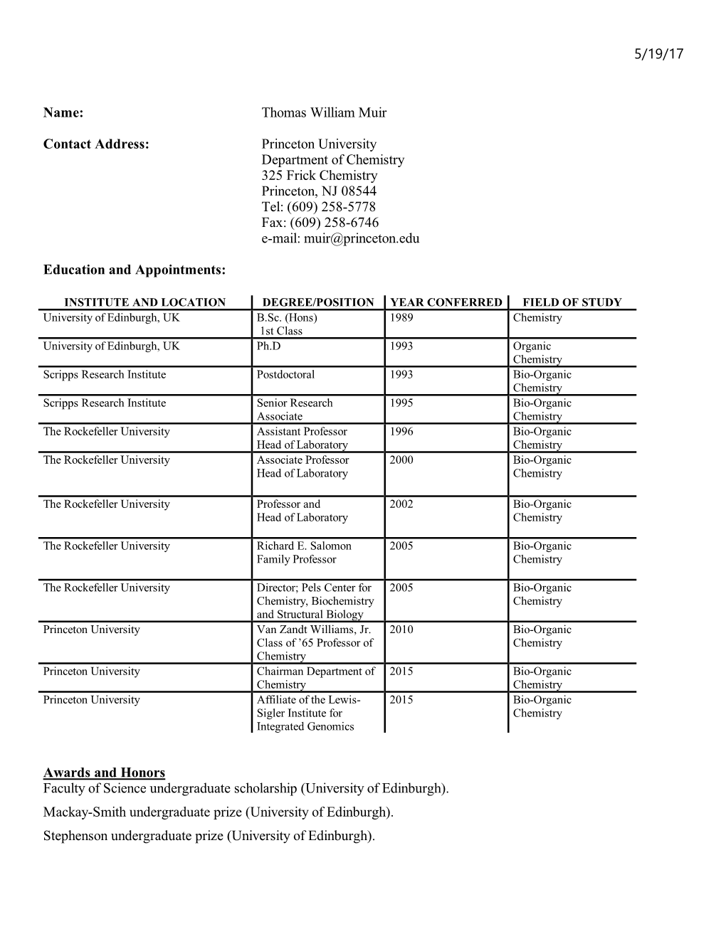 5/19/17 Name: Thomas William Muir Contact Address