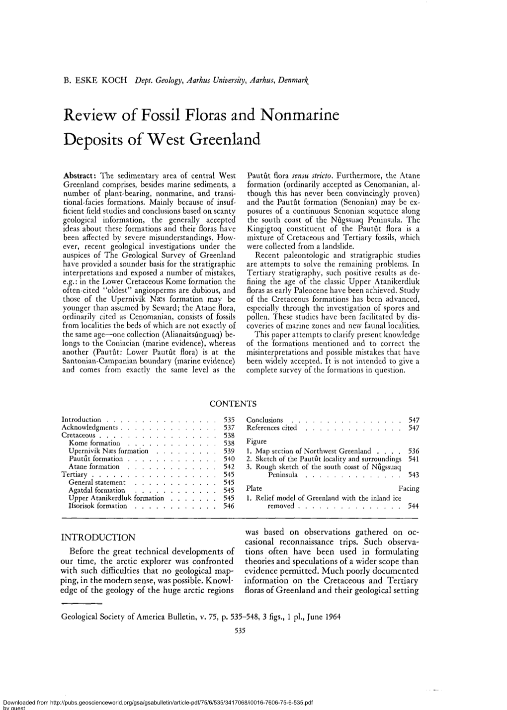 Review of Fossil Floras and Nonmarine Deposits of West Greenland