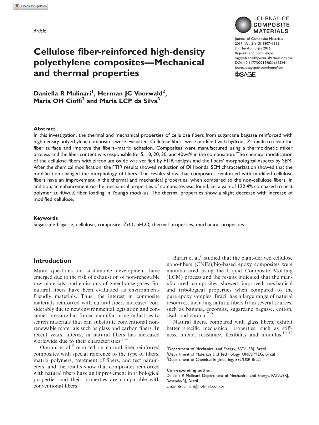 Cellulose Fiber-Reinforced High-Density Polyethylene