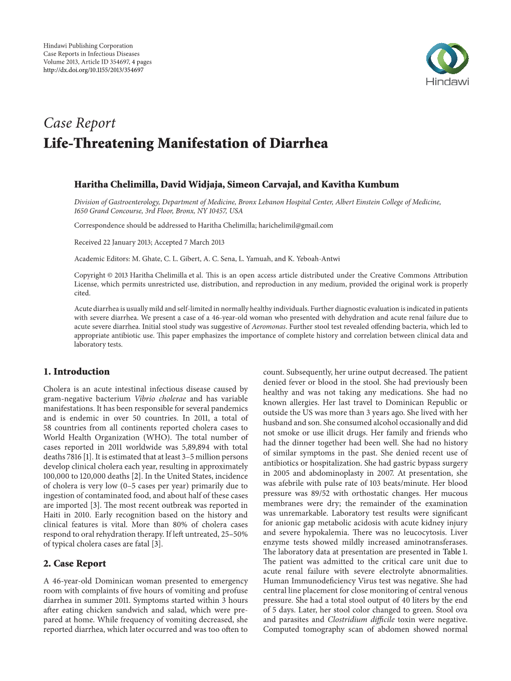 Case Report Life-Threatening Manifestation of Diarrhea