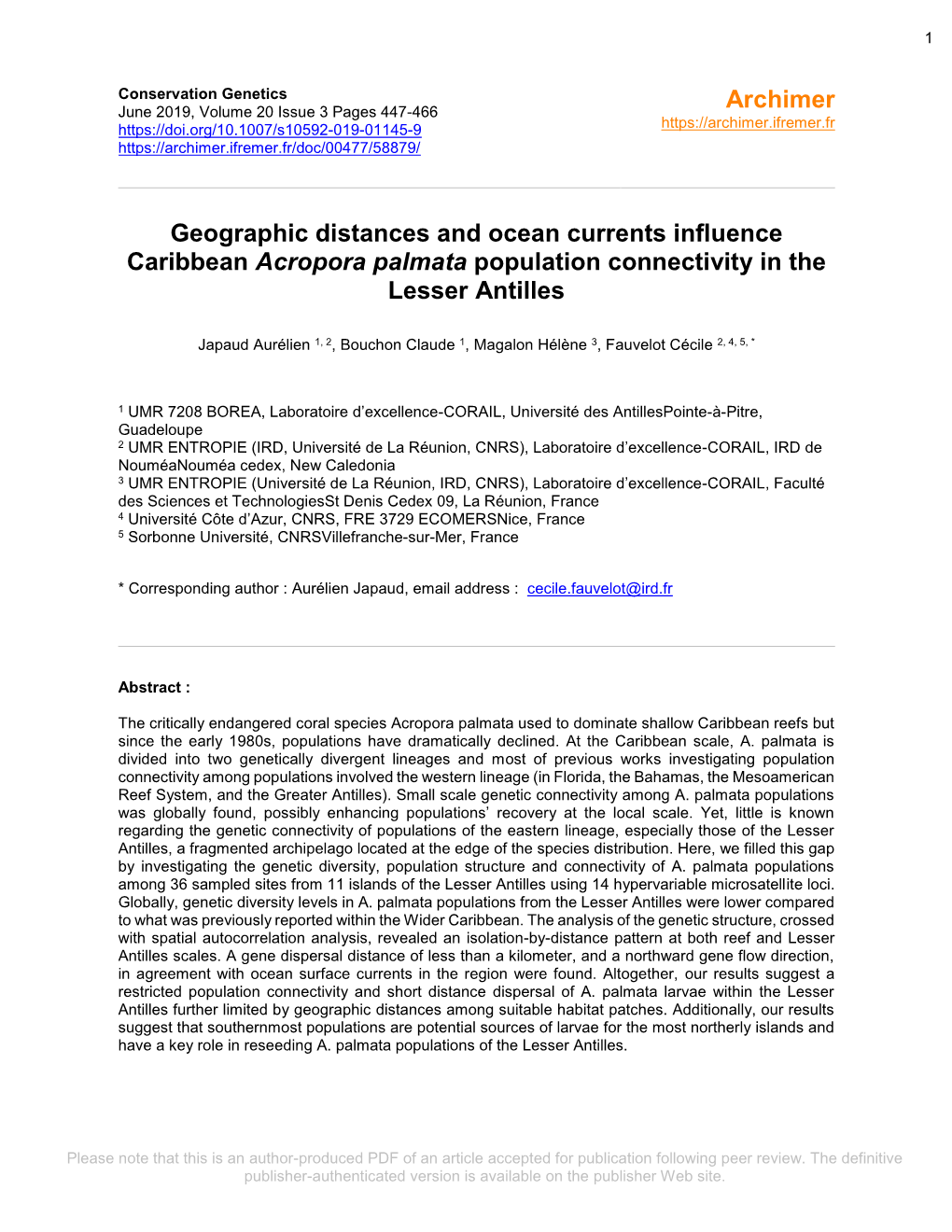 Archimer Geographic Distances and Ocean Currents Influence Caribbean