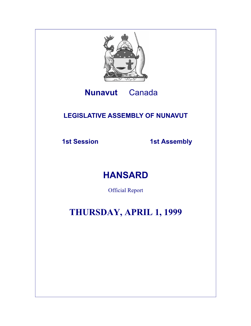 Hansard Thursday, April 1, 1999