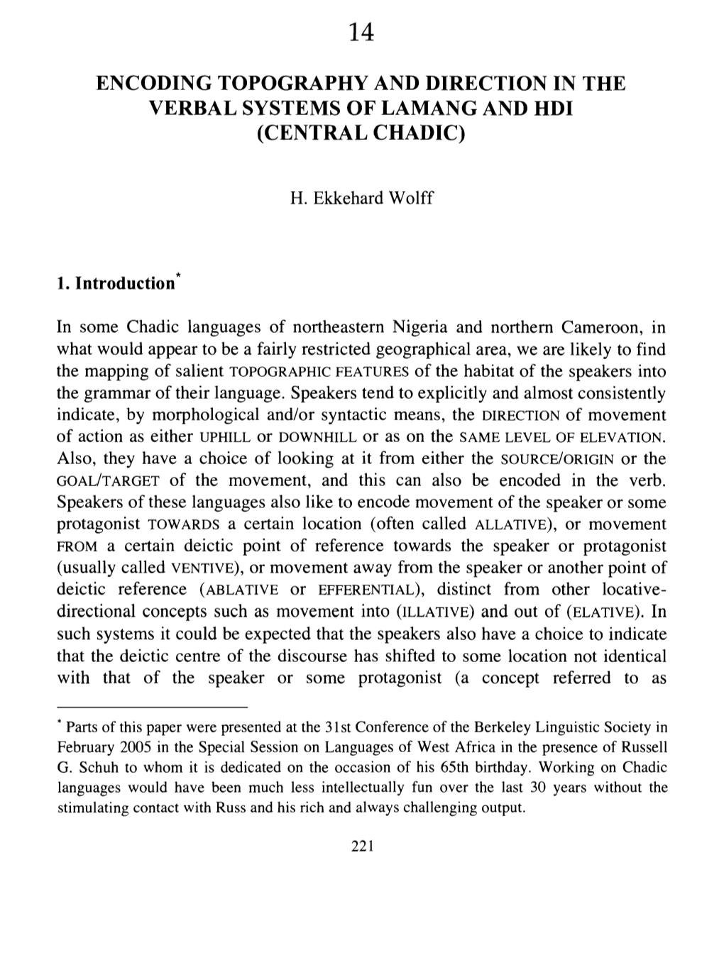 Encoding Topography and Direction in the Verbal Systems of Lamang and Hdi (Central Chadic)