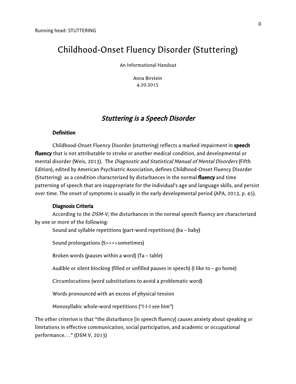 Childhood-Onset Fluency Disorder (Stuttering)