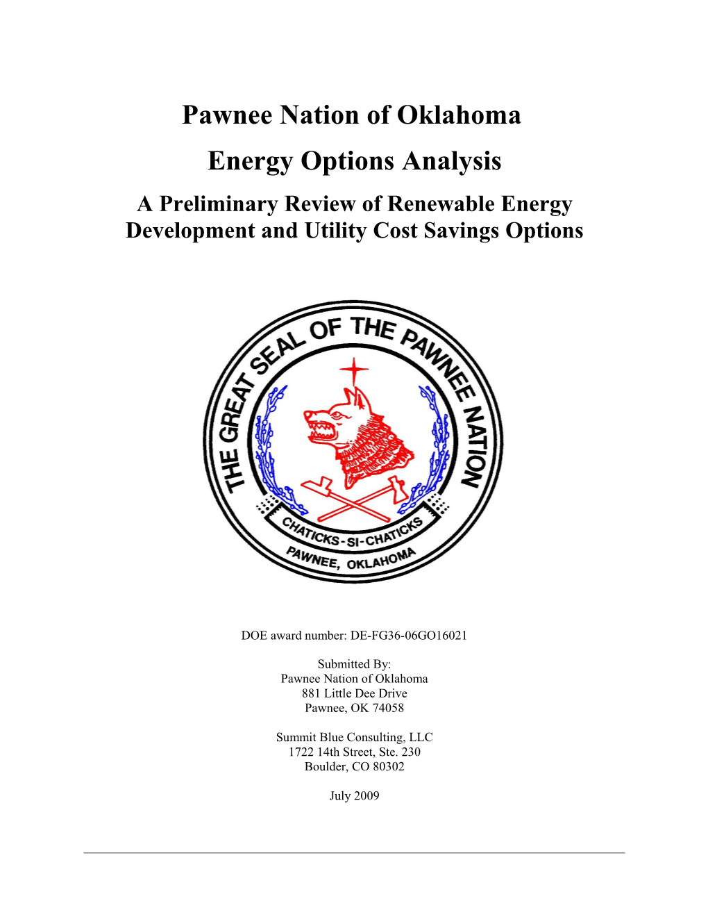 Pawnee Nation of Oklahoma Energy Options Analysis