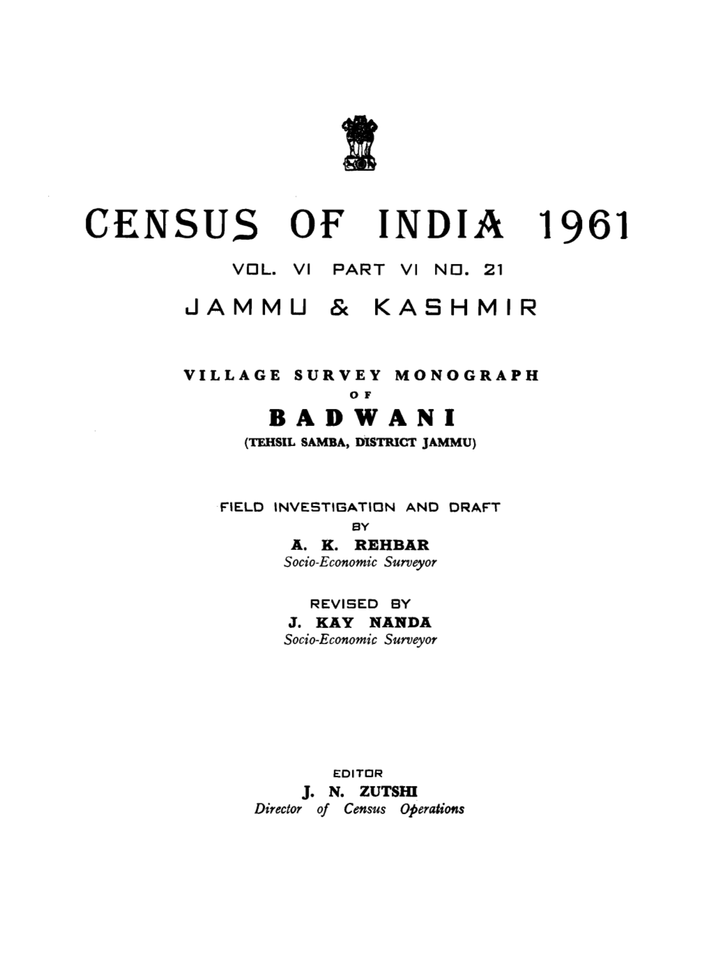 Village Survey Monograph of Badwani, Part VI No-21, Vol-VI