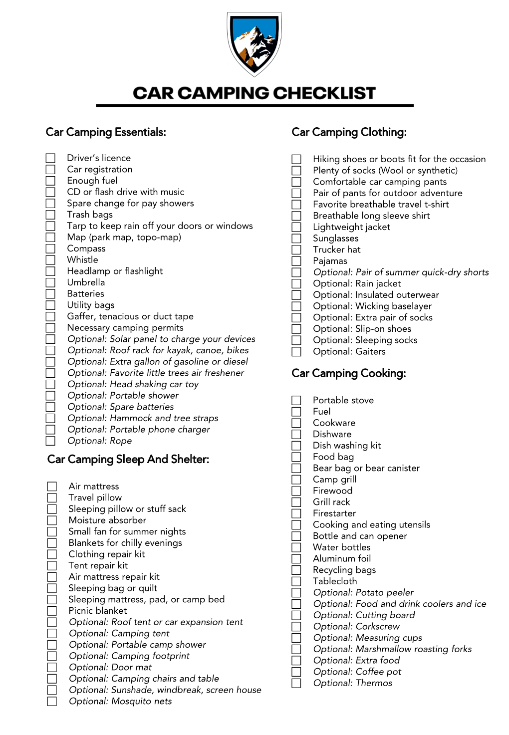 Download Car Camping Checklist